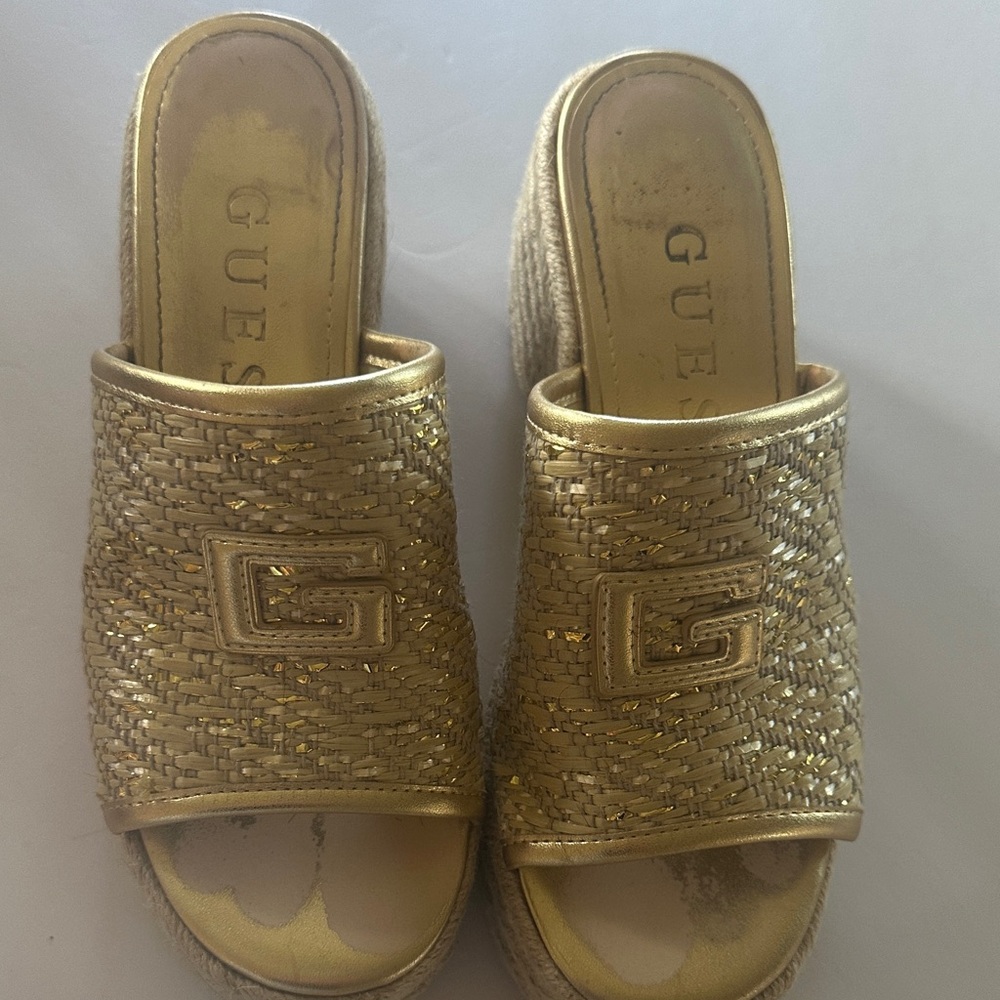 Guess Metallic Gold Woven Mules